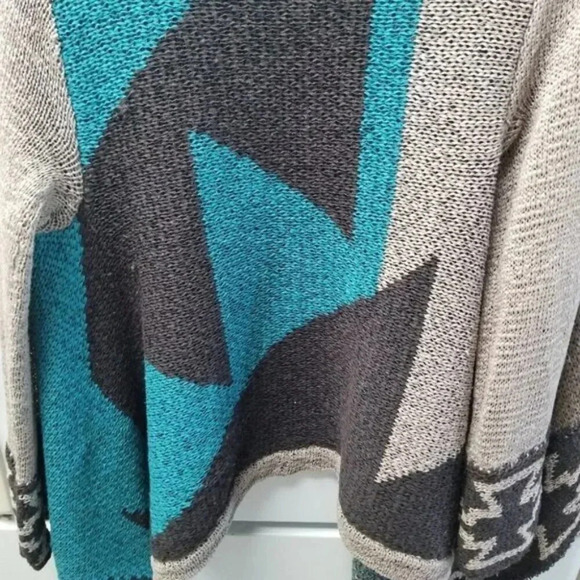 Line The Label Aztec  Woven Knit Cotton Drape Open Front Cardigan L - Picture 6 of 10